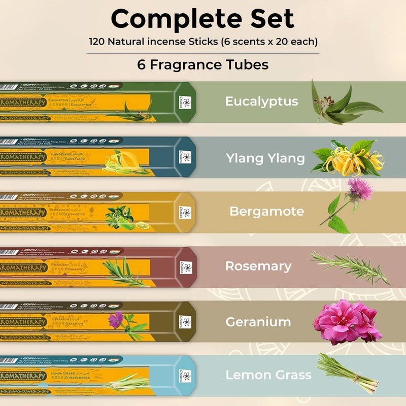 Chakra Aromatherapy Incense Gift Pack â€“ 120 Natural Sticks (6 Boxes) â€“ Relaxing, Stress Relief, Meditation, Refreshing, Sensuality & Energising Scents â€“ Eucalyptus, Geranium & More - Image 2